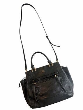 Vince Camuto Black Pebbled Leather Satchel Shoulder Bag with Gold Accents